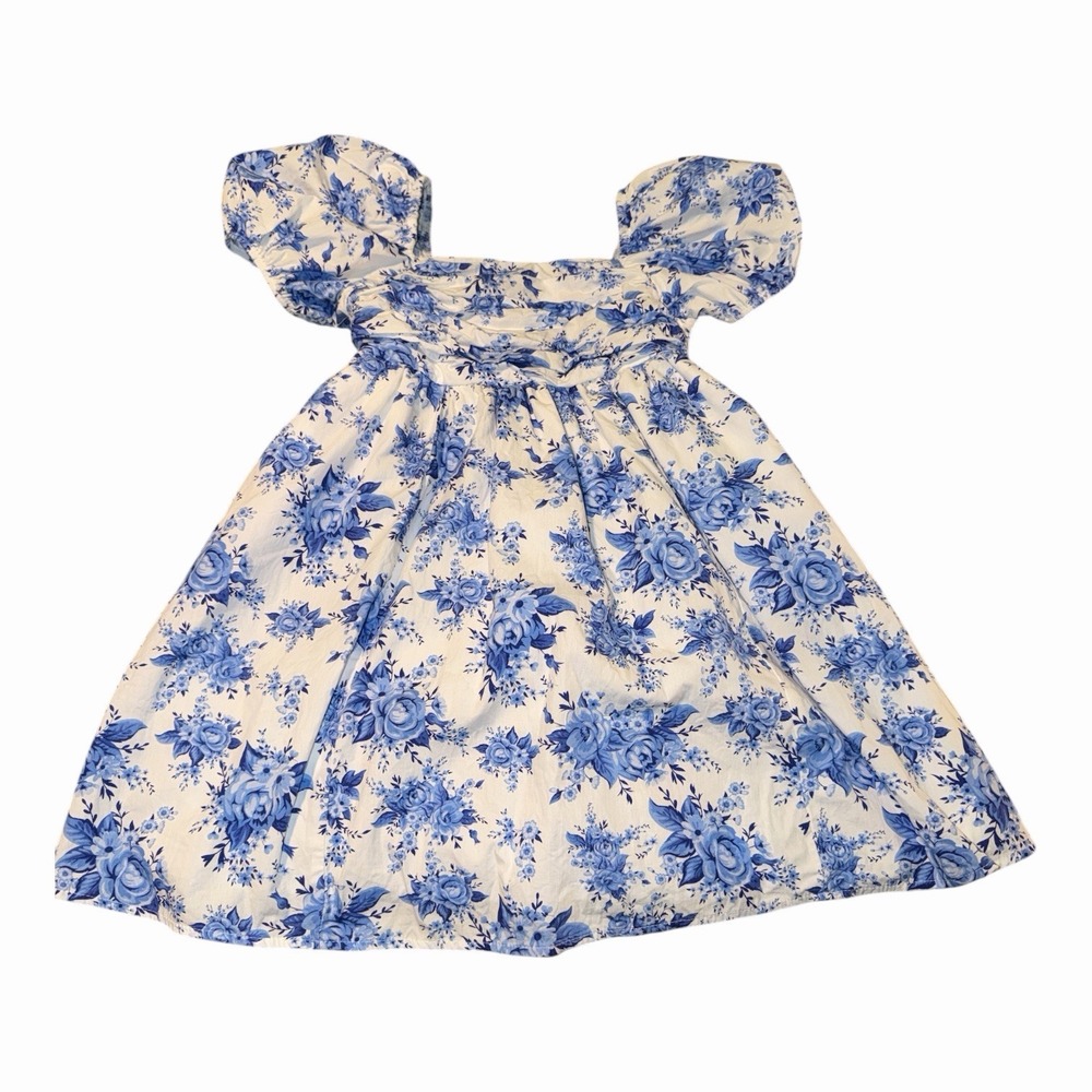 Rare Editions Size 10 Girls Blue & White Floral Smocked Lined Pockets Dress